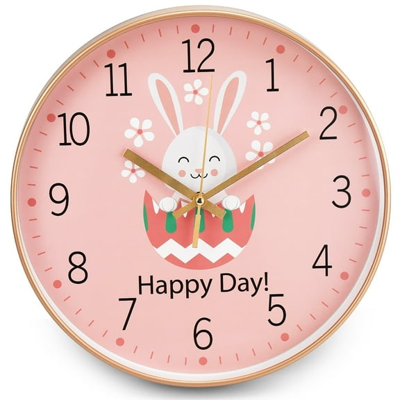 12 Inch Wall Clock, Drip Proof Silent Round Wall Clock, Battery Operated, Pink Rabbit Decorative Wall Clock for Girls