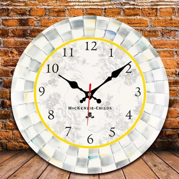 12 Inch Wall Clock, Mackenzie Childs Wooden Round Wall Clocks with Silent Non-Ticking Quartz Movement, Battery Operated, Art Decor Hanging Clock for Kitchen, Bathroom, Bedroom, Living Room