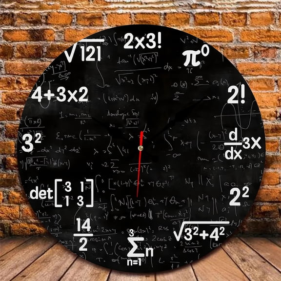 12 Inch Wall Clock, Math Equation Wooden Round Wall Clocks with Silent Non-Ticking Quartz Movement, Battery Operated, Art Decor Hanging Clock for Kitchen, Bathroom, Bedroom, Living Room