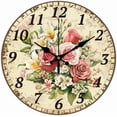thumbnail image 1 of 12 Inch Wall Clock Retro Flowers Wall Clock Battery Operated Non Ticking Silent Flowers Decorative Kitchen Clock for Living Room Bedroom Home Office Decor colorful, 1 of 9