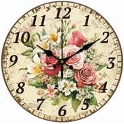 12 Inch Wall Clock Retro Flowers Wall Clock Battery Operated Non Ticking Silent Flowers Decorative Kitchen Clock for Living Room Bedroom Home Office Decor Mixed Color