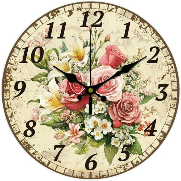 12 Inch Wall Clock Retro Flowers Wall Clock Battery Operated Non Ticking Silent Flowers Decorative Kitchen Clock for Living Room Bedroom Home Office Decor colorful