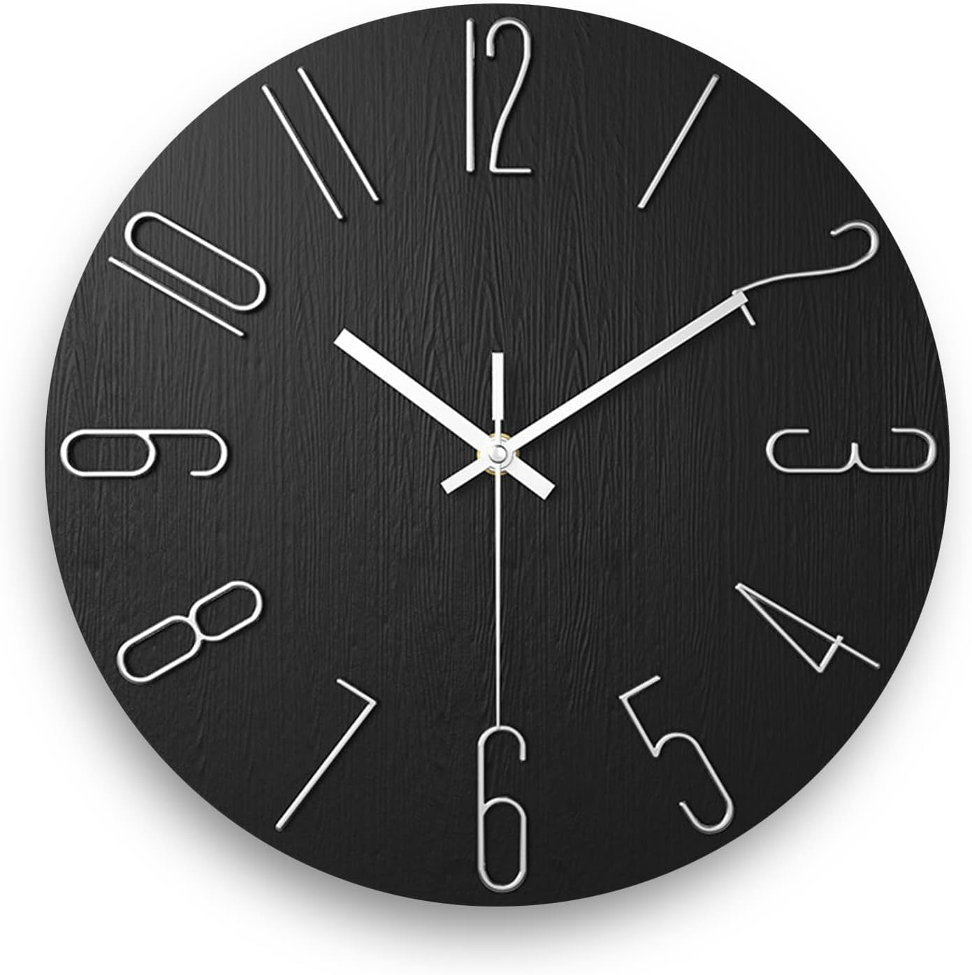 12-Inch Black Plastic Silent Wall Clock with Modern Design