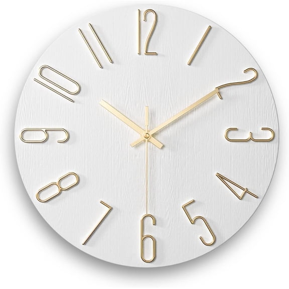 12 Inch Wall Clock Silent Non Ticking, Preciser Modern Style Decor Clock for Home, Office, School, Kitchen, Bedroom, Living Room(White)