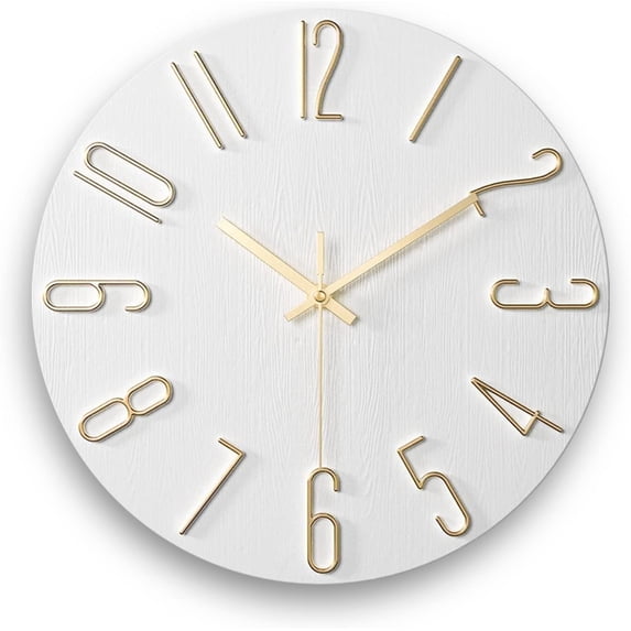 12 Inch Wall Clock Silent Non Ticking, Preciser Modern Style Decor Clock for Home, Office, School, Kitchen, Bedroom, Living Room(White)