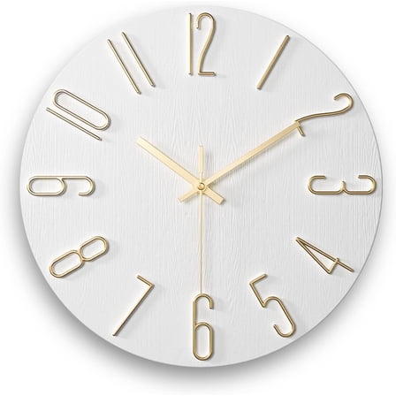 12 Inch Wall Clock Silent Non Ticking, Preciser Modern Style Decor Clock for Home, Office, School, Kitchen, Bedroom, Living Room(White)