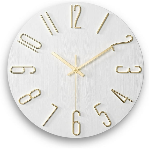 12 Inch Wall Clock Silent Non Ticking, Preciser Modern Style Decor Clock for Home, Office, School, Kitchen, Bedroom, Living Room(White)
