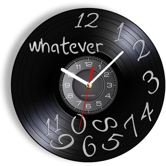 12 Inch-Wall Clock Whatever,I'm Late Anyway Whatever Wall Clock Vintage Vinyl Record Clock Wall Watch Housewarming Gift Home Decor Clock Timepiece for Room Decoration
