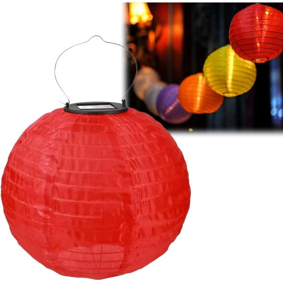 12 Inch Waterproof Solar Chinese Lantern, 2024 New Outdoor/ Indoor Hanging Solar Lanterns Chinese Traditional Nylon Hanging Lanterns LED Garden Decorative Light