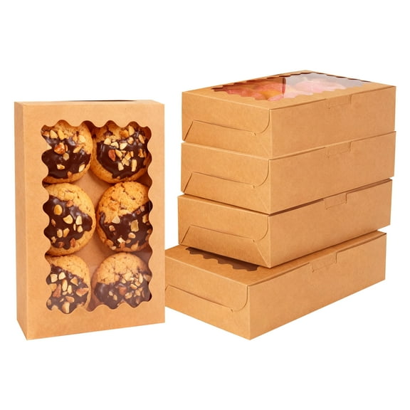 12-Inch Wave Window Cookie Tin Box, Brown, 5-Pack, 12x8x2.5 Inches, Airtight Storage for Cookies, Candy, Crafts, Kitchen and Party Supplies