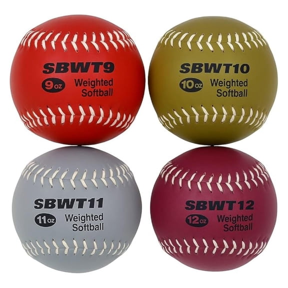 12-Inch Weighted Softballs - Training Set (9, 10, 11, 12oz) - Leather - Pitching & Throwing - Weighted Training Balls for Softball Players