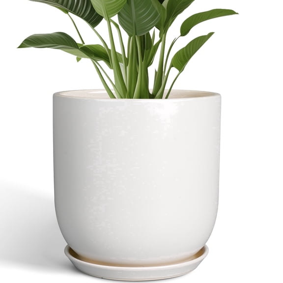Ordivic 12 inch Extra Large White Ceramic Planter with Drainage Hole & Saucer –  Round Floor Flower Pot for Tall Houseplants, Indoor & Outdoor Garden Patio Decor