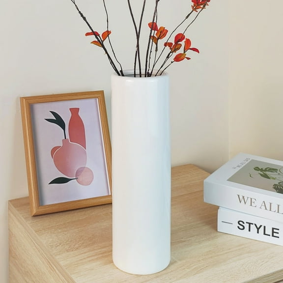 12-Inch White Ceramic Textured Vase for Modern Minimalist Home Decor