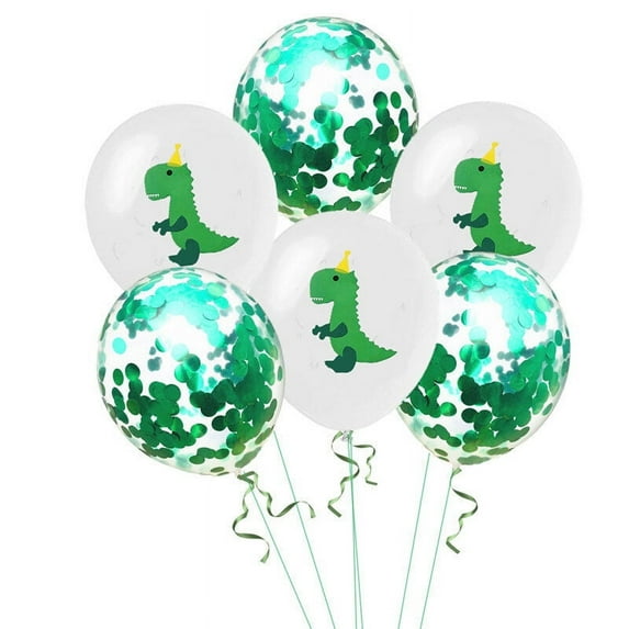 12 Inch White Dinosaur Print Green Confetti Latex Balloon for Boys Girls Dinosaur Theme Birthday Party Decoration Jungle Safaris Party Supplies