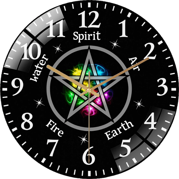 12 Inch Wicca Five Elements Earth Wicca Wiccan Glass Wall Clock, for Office Room, Living Room, Bedroom Or Kitchen (30×30cm)