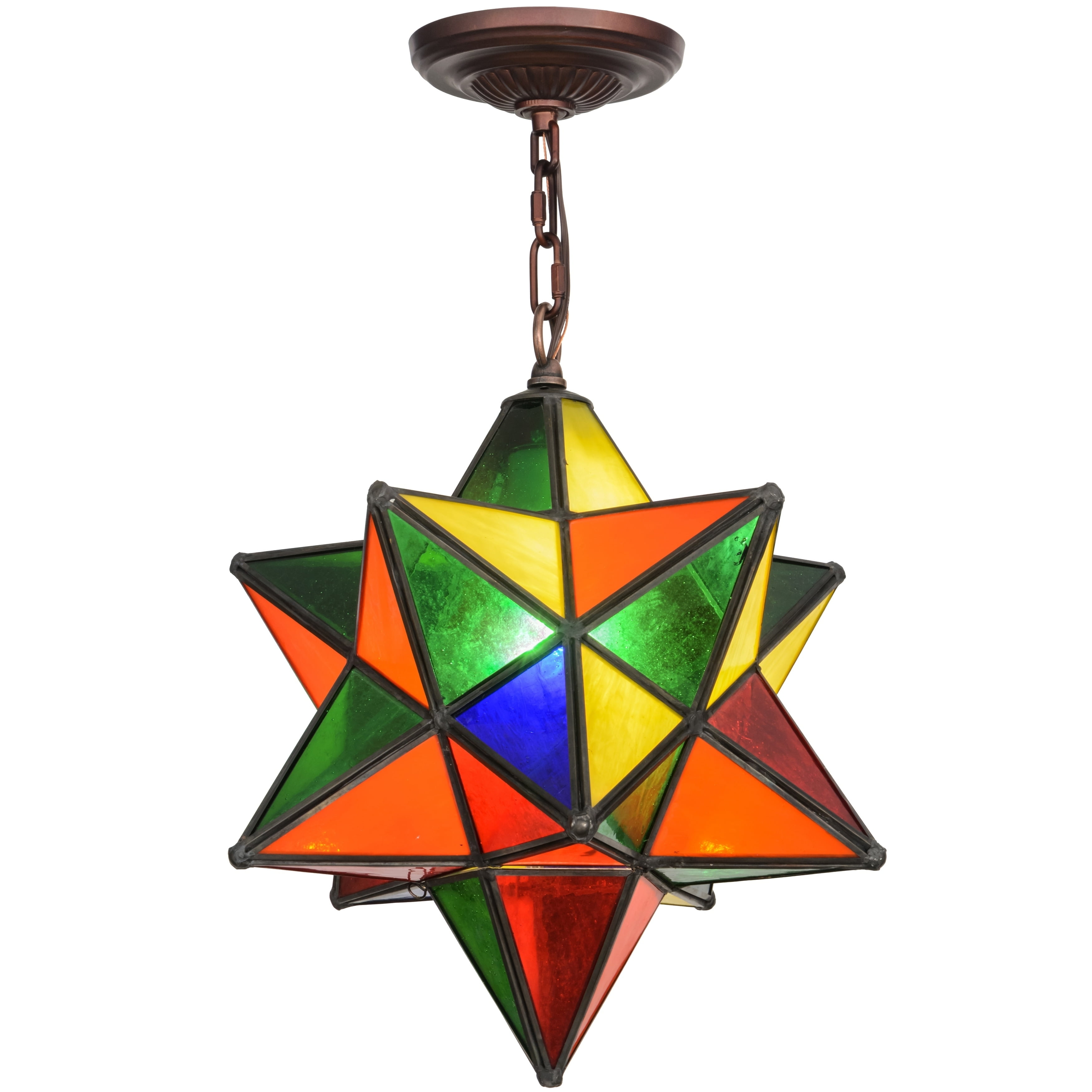 Bronze Moravian Star Pendant with Multicolor Glass Panes