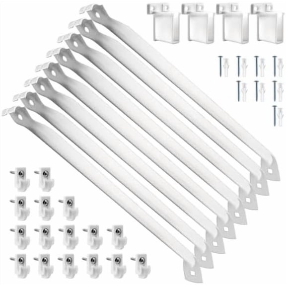 12 Inch Wire Shelf Brackets Set, 8 Pack Metal White Closet Support Bracket with End Brackets & Clips for Wire Shelving Wall Bracket Installation, Support Wire Closet Shelves Racks (8 Pack)