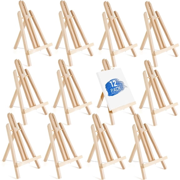 12-Inch Wood A-Frame Easel Stand, Tabletop Display for Painting Canvas, Portable Holder for Photos, Pictures and Signs (12 Pack)