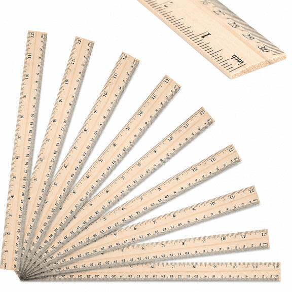 12-Inch Wooden Rulers, 40-Pack Double-Sided Wood Ruler Set with 30 cm Metric Scale