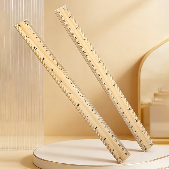 12 Inch Wooden Straight Ruler with Dual Metric and Inch Scale, Light Yellow, 30 cm, Smooth Finish, Measuring Tool for Office Home and Craft (Light Yellow)