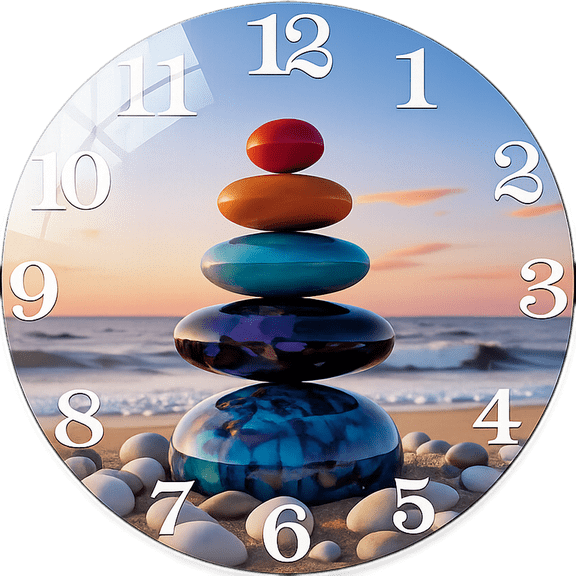 12 Inch  Zen-Inspired Balance Stone GlassWall Clock, Aa Battery Powered, Suitable for Living Room, Bedroom, Meditation Room, (Battery Not Included) Mother's Day, Easter