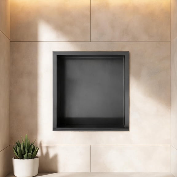 12-Inch x 12-Inch Recessed Shower Niche with Louvered Door, Stainless Steel, Sleek Black