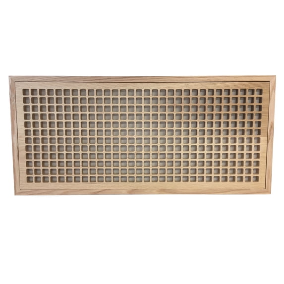 12 Inch x 30 Inch Red Oak Hardwood Vent Floor Register Flush Mount with Frame, Eggcrate Style, Unfinished