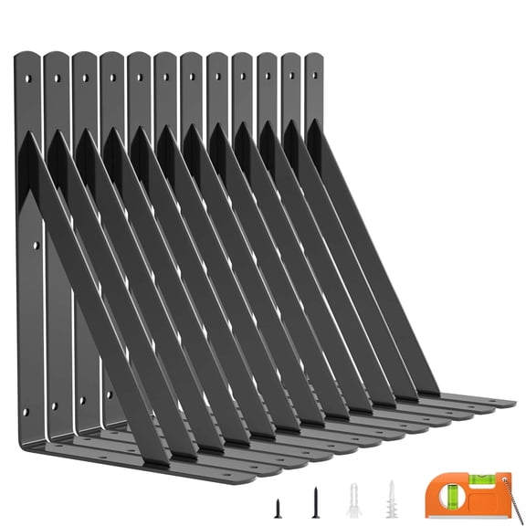 12 Inch x 8 Inch 12-Pack Heavy Duty 90 Degree Wall Mount Shelving Brackets