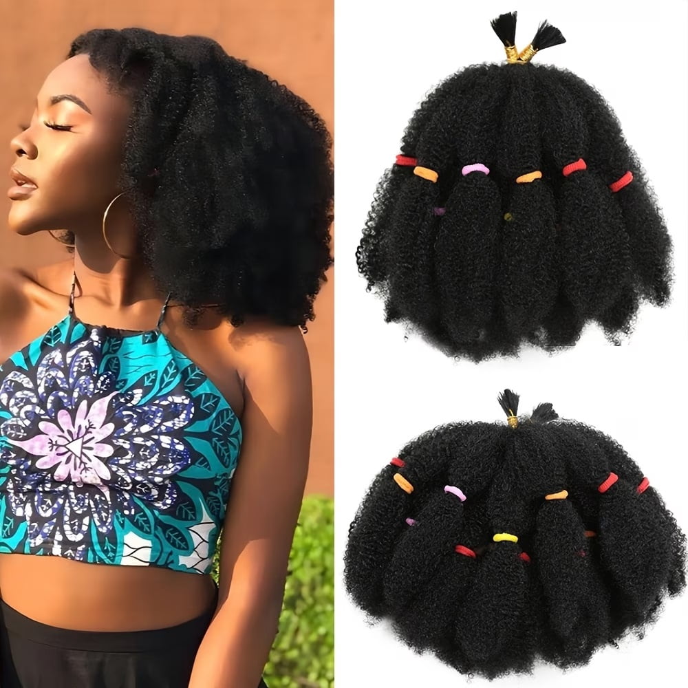 12 Inches 10 Strands/Pack Short African Curly Braided Marley Braids Twist Braids African Curly Hair Pre-Stretched Twisted Synthetic Women's Hair Extensions Black