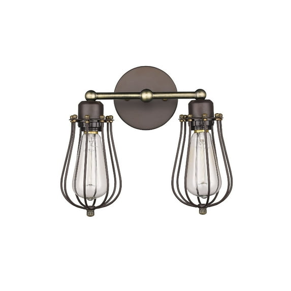 12 Inches 2 Light Metal Wall Sconce with Caged Shade, Bronze