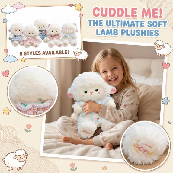 12 Inches Adorable Soft Lamb Stuffed Animal Plush Toy, Cozy Fluffy Cuddly Pillow Doll With Cute Outfit, Perfect For Snuggling, Napping & Decor, For Family, Bedtime And Gifting