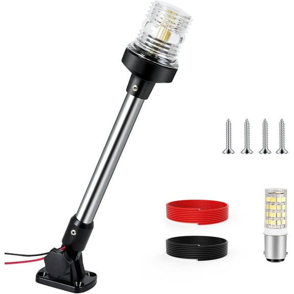 12 Inches Anchor Light Boat Stern Light Waterproof IP67, White Fold Down Marine Navigation Lights for Boats LED for Pontoon, Jon Boat and Bass Boats (12-24V)