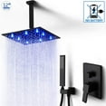 thumbnail image 1 of 12 Inches Ceiling Mount Shower Faucets Sets Complete Shower System LED Rainfall Shower Head System Rough-in Valve Body and Trim Included Matte Black, 1 of 14