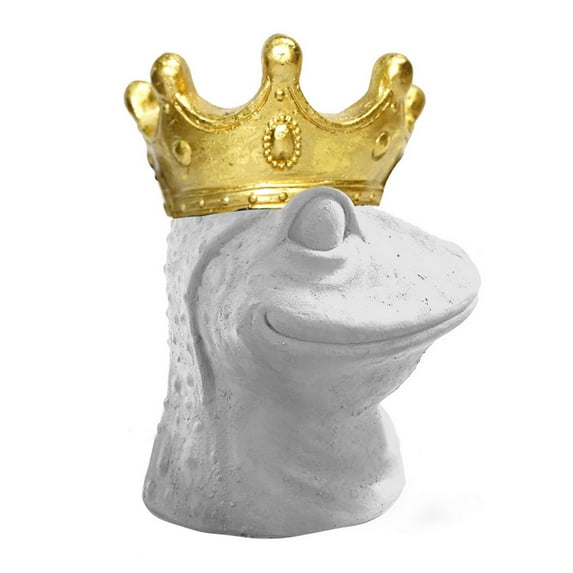 12 Inches Gecko Resin Sculpture with Crown, White and Gold