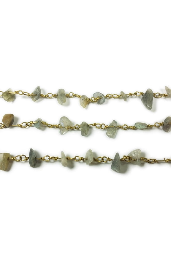 12 Inches Labradorite Chips With Brass Chain ForJewelry Making