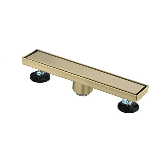 12 Inches Linear Shower Drain, 304 Stainless Shower Drain with Removable Cover, Hair Strainer & Leveling Feet for Bathroom, Brushed Gold