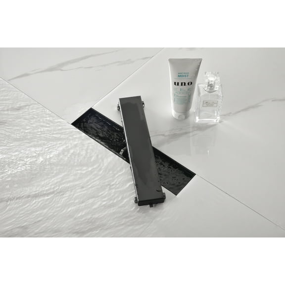 12 Inches Linear Shower Drain with Removable Cover, 304 Stainless Shower Drain Included Hair Strainer and Leveling Feet, Flange