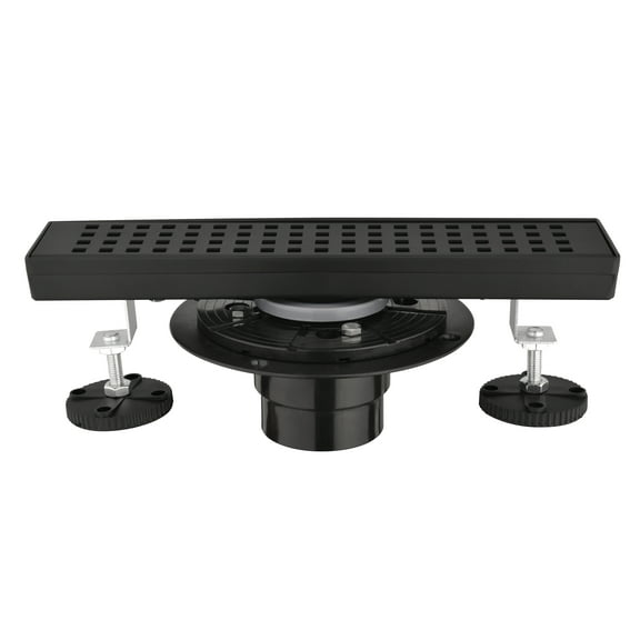 12 Inches Linear Shower Drain with Removable Quadrato Pattern Grate, 304 Stainless Shower Drain Included Hair Strainer and Leveling Feet, Flange