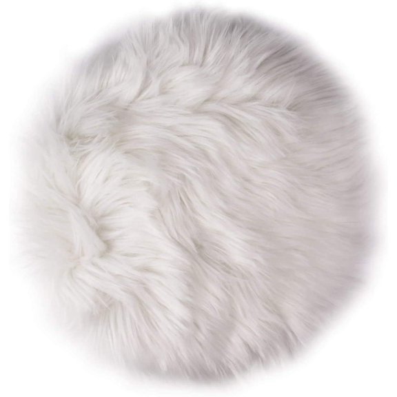 12 Inches Mini Round Faux Fur Sheepskin Rugs, Fluffy Living Room Carpet Mini Small Size Fit for Photographing Background of JewelleryWhite