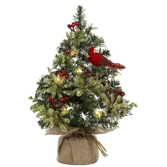 12 Inches Plastic Light Up Evergreen with Red Cardinal