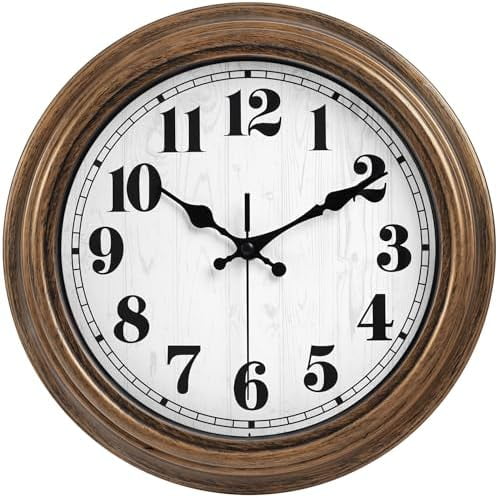 12 Inches Retro Wall Clock, Silent Non Ticking Battery Operated Movement, Decor for Home/Wall Decor, Easy to Read, Decorate for Bedroom Living Room Office(Bronze)
