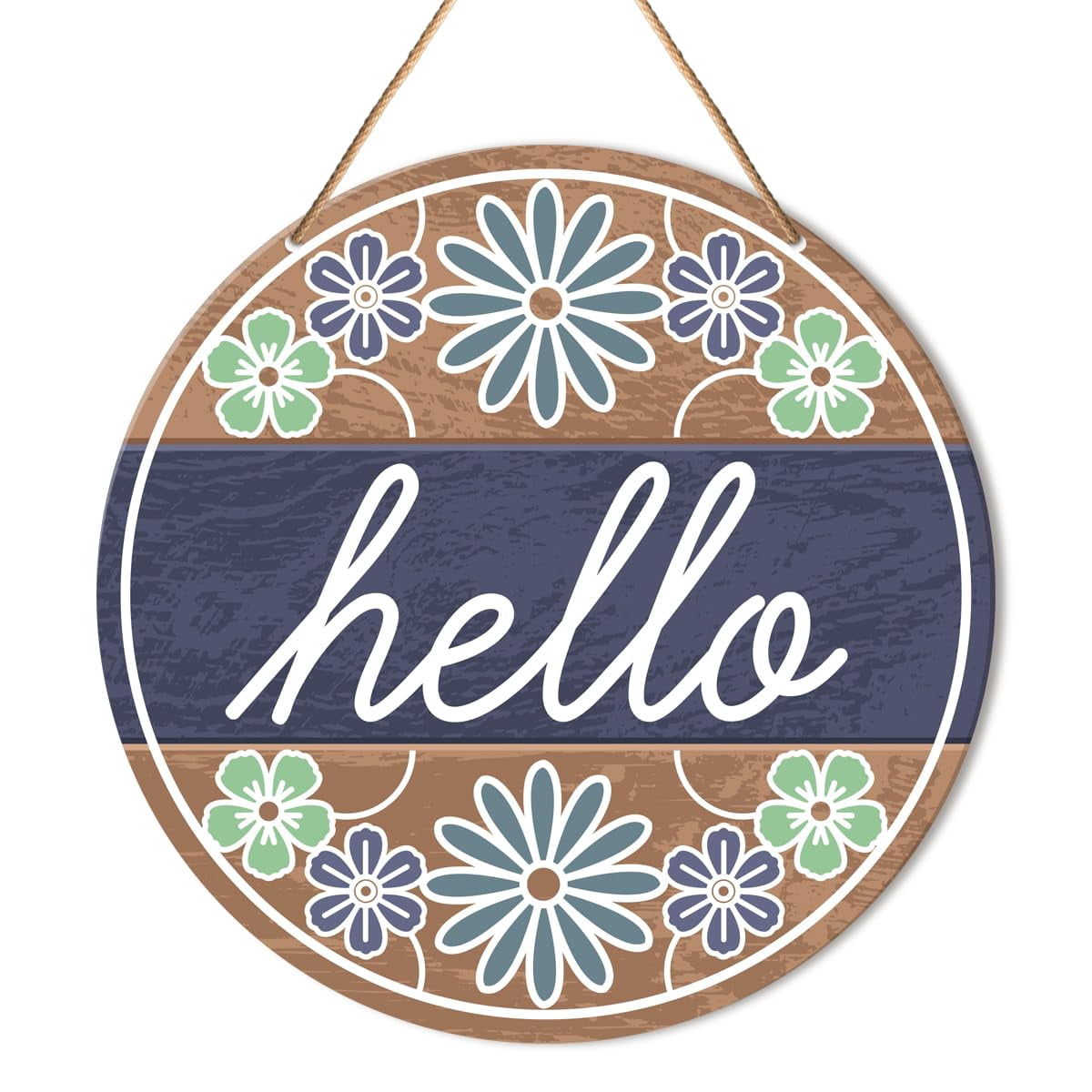 12 Inches Round Floral Hello Welcome Sign, Spring Summer Farmhouse ...