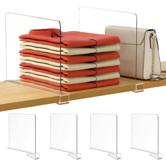 12 Inches Tall [Extra Tall Version] Clear Shelf Dividers, 4 Pack Purse Organizer for Closet Perfect for Sweater, Shirts, Handbags in Bedroom and Kitchen, Acrylic Bookshelf for Organization