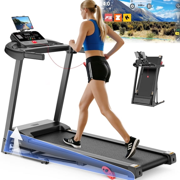 12% Incline Treadmill with Handle, 3.45HP Portable Treadmills for Home, Foldable Treadmills with 340 LBS Capacity, 3-in-1 Quiet Walking Pad Treadmill, 70+1 Programs, APP Control, Knee Gifts