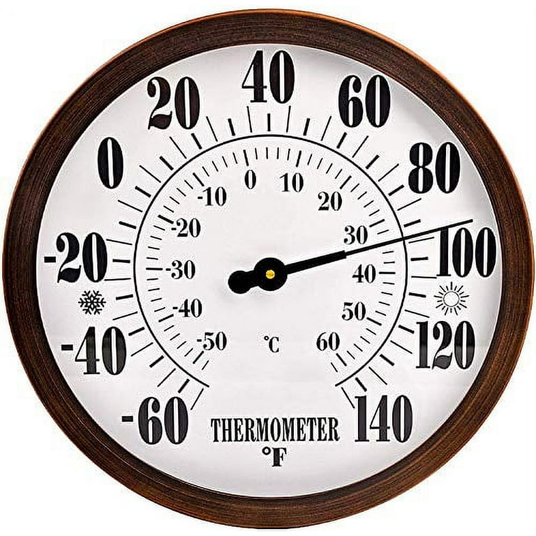 12 Indoor Outdoor Thermometer Decorative - Large Outdoor Thermometers for  Patio, Round Wall Thermometer with Stainless Steel Enclosure, No Battery