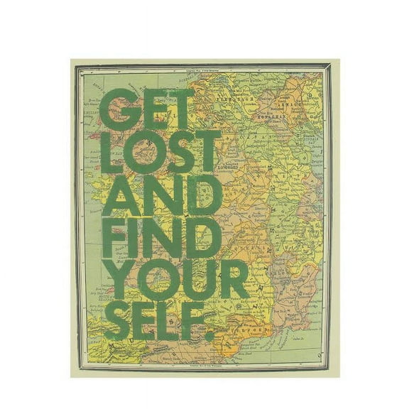 12" Inspirational Quote "Get Lost And Find Your Self" Colorful Framed Atlas Map Hanging Wall Art