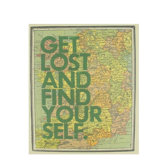 12" Inspirational Quote "Get Lost And Find Your Self" Colorful Framed Atlas Map Hanging Wall Art