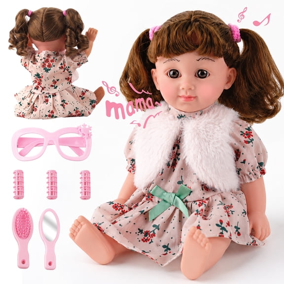 YCFUN 12" Interactive Baby Doll with Styling Hair Set, Talking Crying Baby Dolls for 1 2 3 Year Old, Preschool Toddlers Toys Gift for Kids