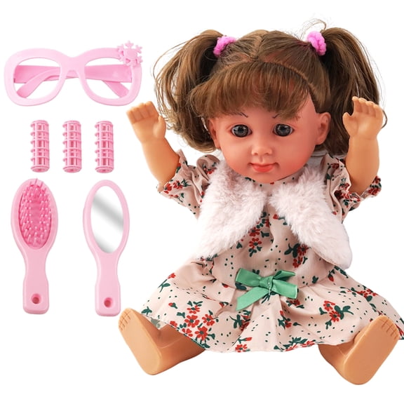 YCFUN Talking Baby Doll with Styling Hair Set, 12" Interactive Baby Toy with Comb & Mirror, Preschool Baby Doll Toys Gift for Toddlers Kids Age 2-6