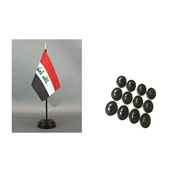 12 Iraq 4"x6" Miniature Office Desk & Little Handheld Waving Table Flags, Includes 12 Flag Stands & 12 Small Mini Iraqi Stick Flags